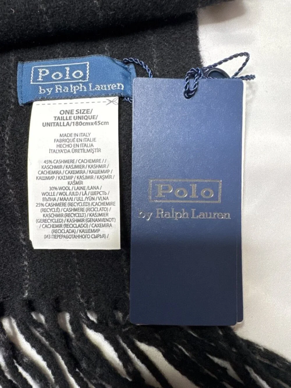 NWT Polo Ralph Lauren Pinstripe Wool Scarp Black Grey Size One Size (2QTY)